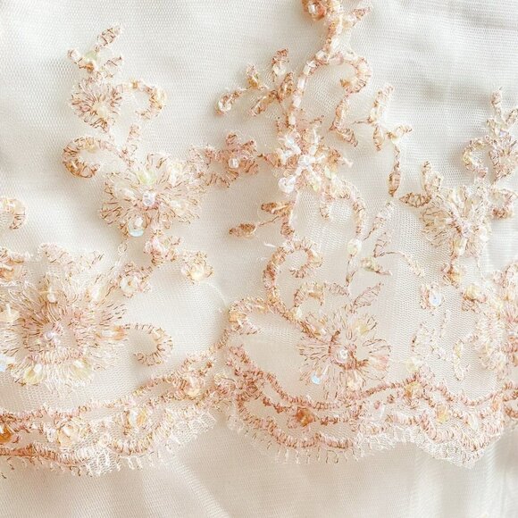 Jade Daniels Ivory Pink Beaded Lace Accent Strappless High Low Dress M - Picture 7 of 10